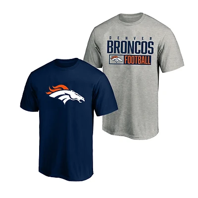 Lot de 2 t-shirts Fanatics pour hommes, gris chiné/bleu marine, Denver Broncos, grandes tailles