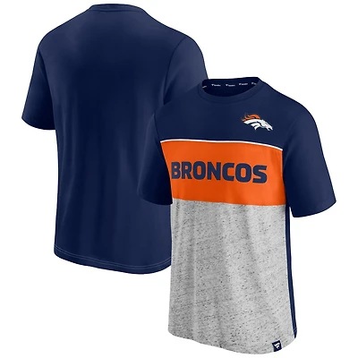 T-shirt color block Fanatics bleu marine/gris chiné pour hommes des Denver Broncos