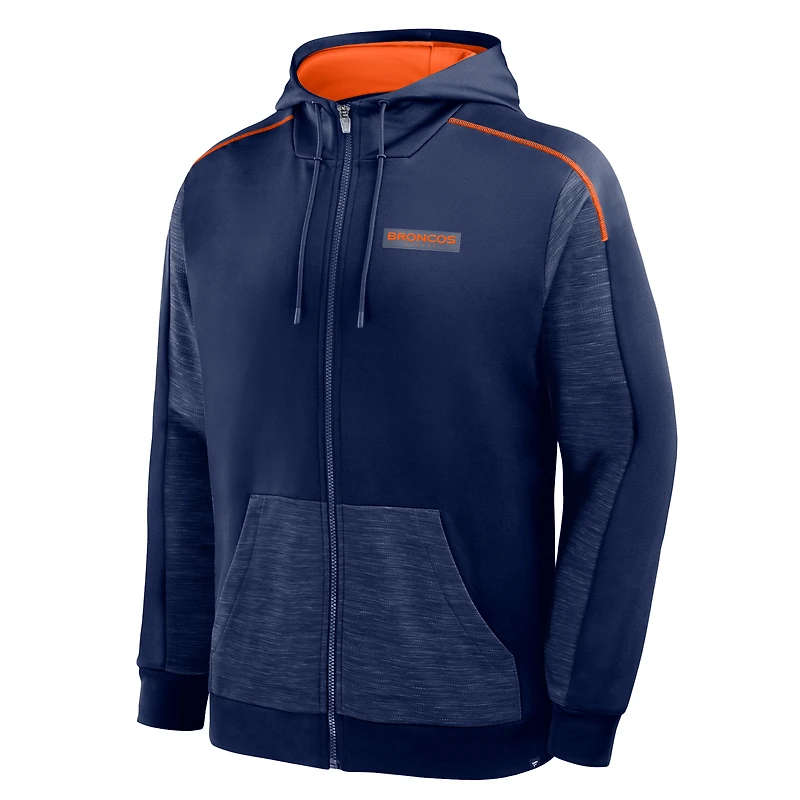 Sweat à capuche zippé bleu marine Denver Broncos Checkdown Pass pour homme