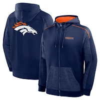 Sweat à capuche zippé bleu marine Denver Broncos Checkdown Pass pour homme