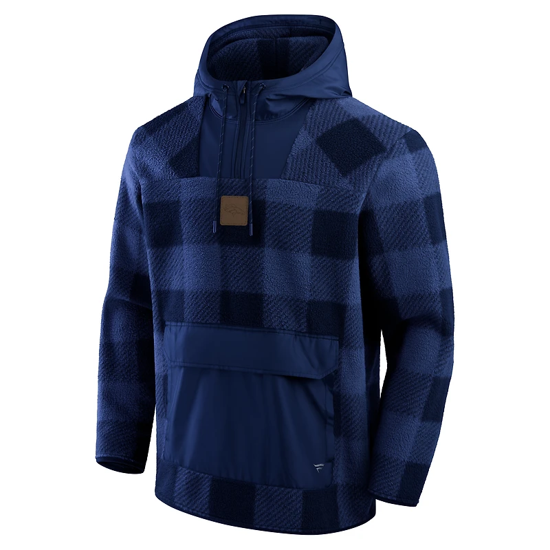 Men's Fanatics Navy Denver Broncos Elements Plaid Polar Fleece Quarter-Zip Hoodie