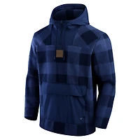 Men's Fanatics Navy Denver Broncos Elements Plaid Polar Fleece Quarter-Zip Hoodie
