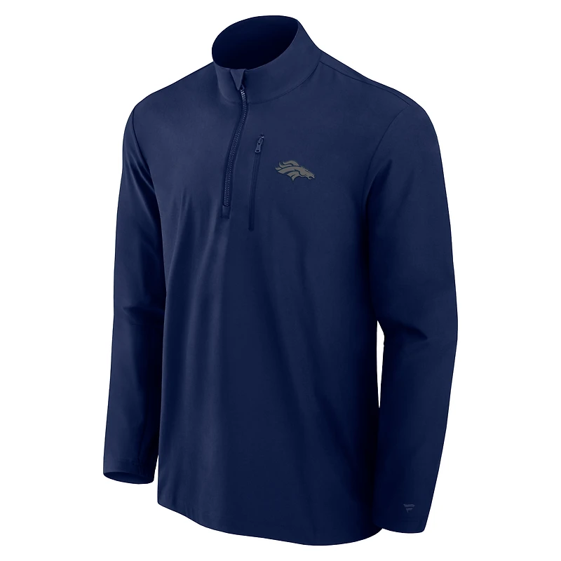 Men's Fanatics Navy Denver Broncos Front Office Micro Tonal Quarter-Zip Pullover