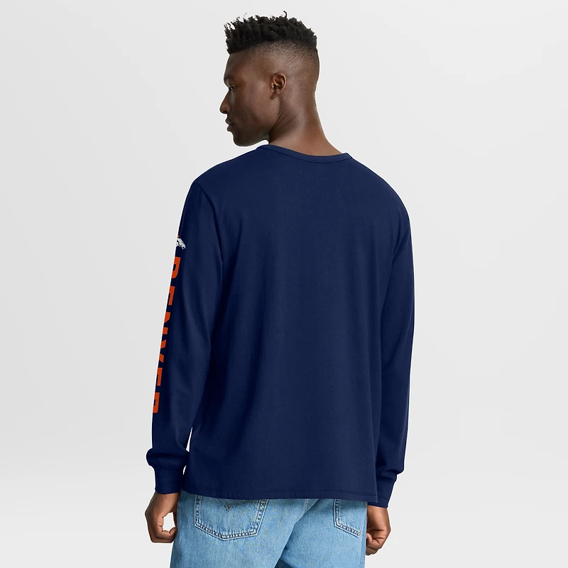 T-shirt à manches longues Fanatics bleu marine pour homme, Denver Broncos Hometown Sweep Legacy