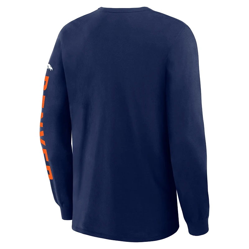 T-shirt à manches longues Fanatics bleu marine pour homme, Denver Broncos Hometown Sweep Legacy
