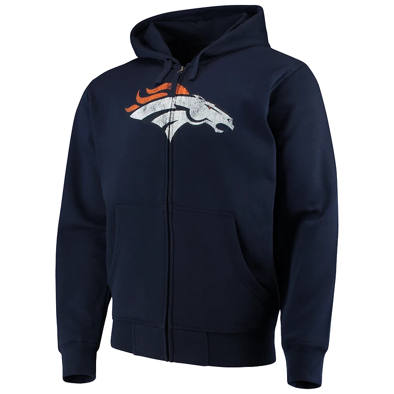 Sweat à capuche entièrement zippé avec logo principal Denver Broncos G-III Sports by Carl Banks pour homme, bleu marine