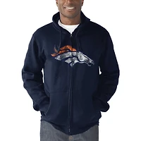 Sweat à capuche entièrement zippé avec logo principal Denver Broncos G-III Sports by Carl Banks pour homme, bleu marine