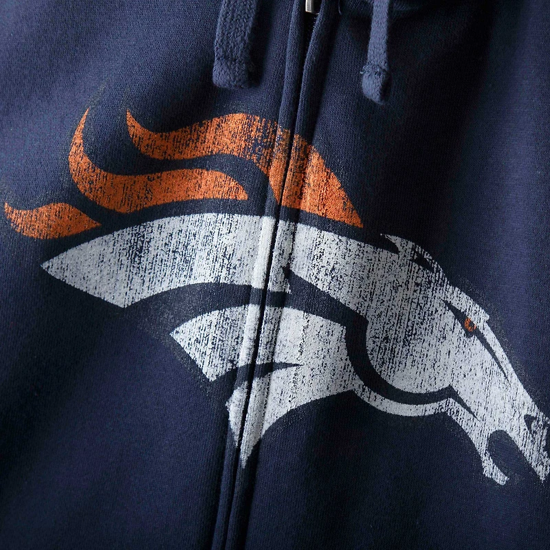 Sweat à capuche entièrement zippé avec logo principal Denver Broncos G-III Sports by Carl Banks pour homme, bleu marine