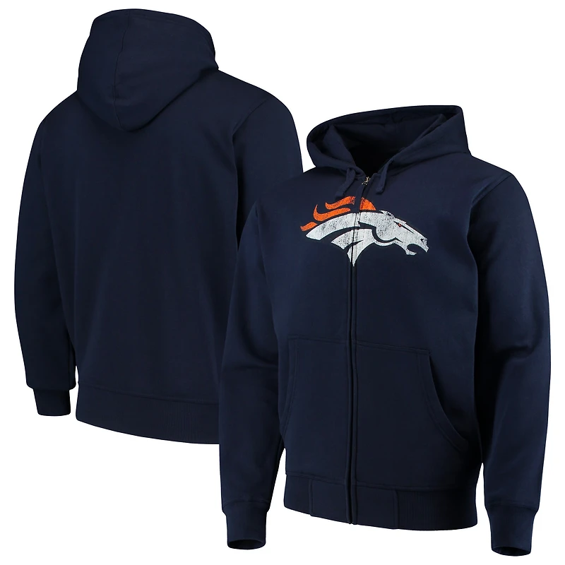 Sweat à capuche entièrement zippé avec logo principal Denver Broncos G-III Sports by Carl Banks pour homme, bleu marine
