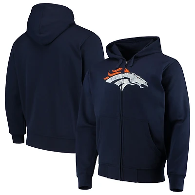 Sweat à capuche entièrement zippé avec logo principal Denver Broncos G-III Sports by Carl Banks pour homme, bleu marine