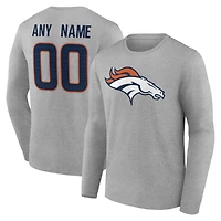 Men's Gray Denver Broncos Team Authentic Personalized Name & Number Long Sleeve T-Shirt