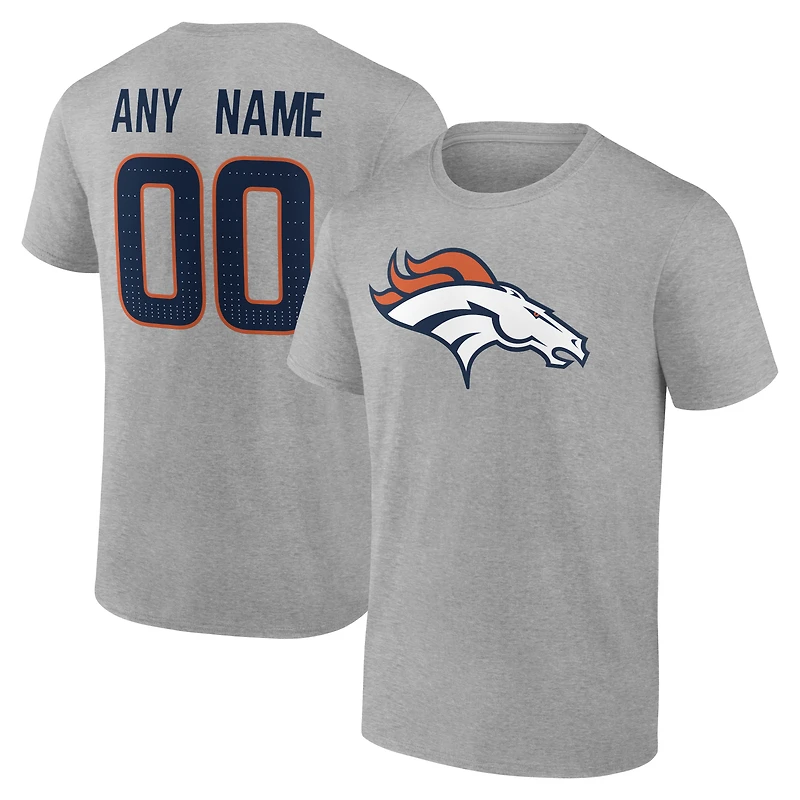Men's Gray Denver Broncos Team Authentic Personalized Name & Number T-Shirt
