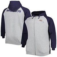Veste à capuche raglan en polaire Big & Tall pour hommes, gris chiné, Denver Broncos, chiné