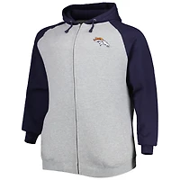 Veste à capuche raglan en polaire Big & Tall pour hommes, gris chiné, Denver Broncos, chiné