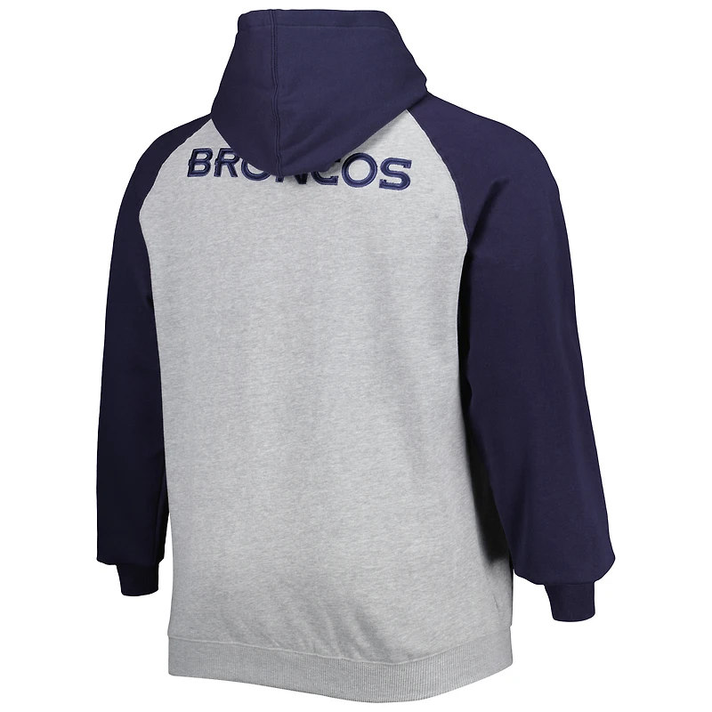 Veste à capuche raglan en polaire Big & Tall pour hommes, gris chiné, Denver Broncos, chiné