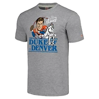 Men's Homage John Elway Heather Gray Denver Broncos Caricature Retired Player Tri-Blend T-Shirt