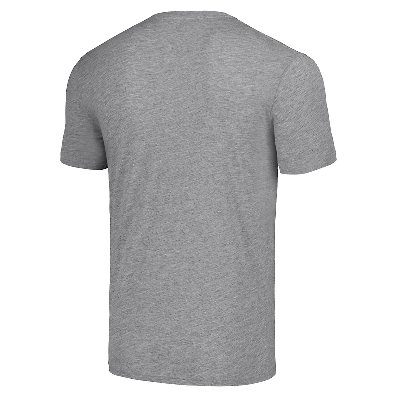 Men's Homage John Elway Heather Gray Denver Broncos Caricature Retired Player Tri-Blend T-Shirt