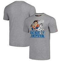 Men's Homage John Elway Heather Gray Denver Broncos Caricature Retired Player Tri-Blend T-Shirt