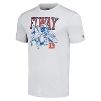 Men's Homage  John Elway Heathered Ash Denver Broncos Caricature Retired Player Tri-Blend T-Shirt