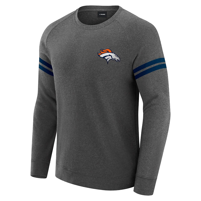 Sweat-shirt à manches longues raglan tri-blend gris chiné foncé J. Palmer pour homme, Denver Broncos Players Lounge