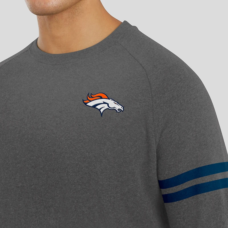 Sweat-shirt à manches longues raglan tri-blend gris chiné foncé J. Palmer pour homme, Denver Broncos Players Lounge