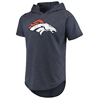 T-shirt à capuche Majestic Threads bleu marine Denver Broncos pour homme avec logo principal en trois mélanges