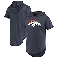 T-shirt à capuche Majestic Threads bleu marine Denver Broncos pour homme avec logo principal en trois mélanges