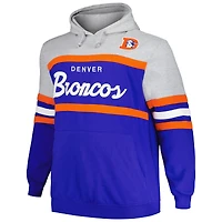 Men's Mitchell & Ness  Heather Gray/Royal Denver Broncos Big Tall Head Coach Pullover Hoodie