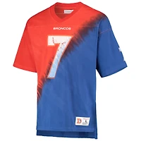 Men's Mitchell & Ness John Elway Orange/Royal Denver Broncos Retired Player Name Number Diagonal Tie-Dye V-Neck T-Shirt