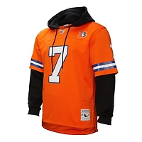 Sweat à capuche orange pour homme Mitchell & Ness John Elway avec nom et numéro de joueur des Denver Broncos Legacy Jersey
