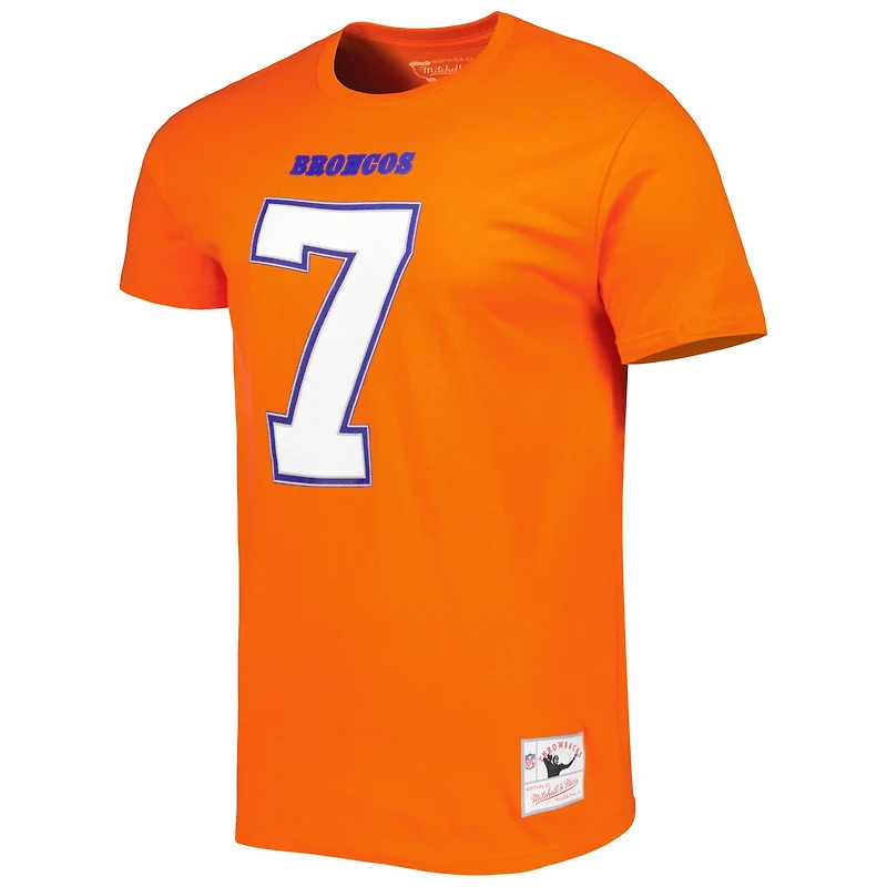 T-shirt avec nom et numéro de joueur retraité Mitchell & Ness John Elway Orange Denver Broncos pour hommes