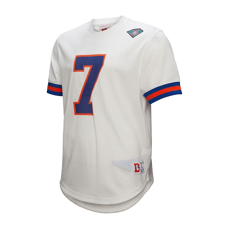 Haut en maille blanc pour homme avec nom et numéro de joueur retraité des Denver Broncos John Elway Mitchell & Ness