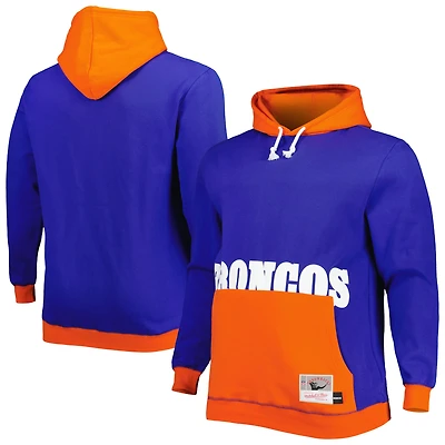 Chandail à capuchon Big & Tall Face des Broncos de Denver bleu marine/orange Mitchell Ness pour homme
