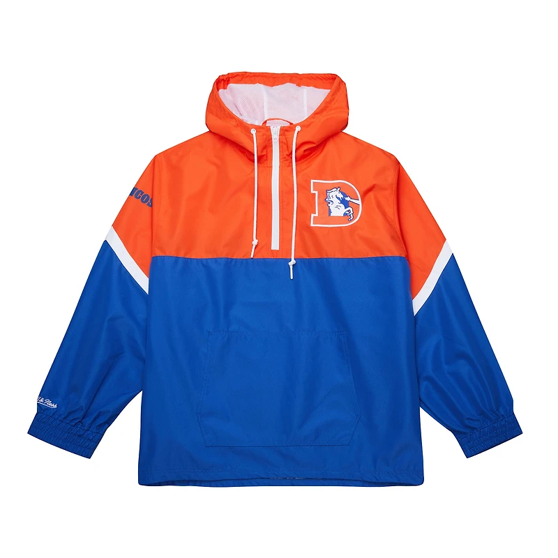 Men's Mitchell & Ness Orange/Royal Denver Broncos Tie Breaker Vintage Logo Lightweight Anorak Half-Zip Windbreaker