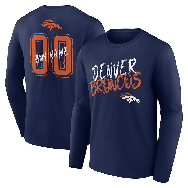 Men's Navy Denver Broncos Hustle Personalized Name & Number Long Sleeve T-Shirt
