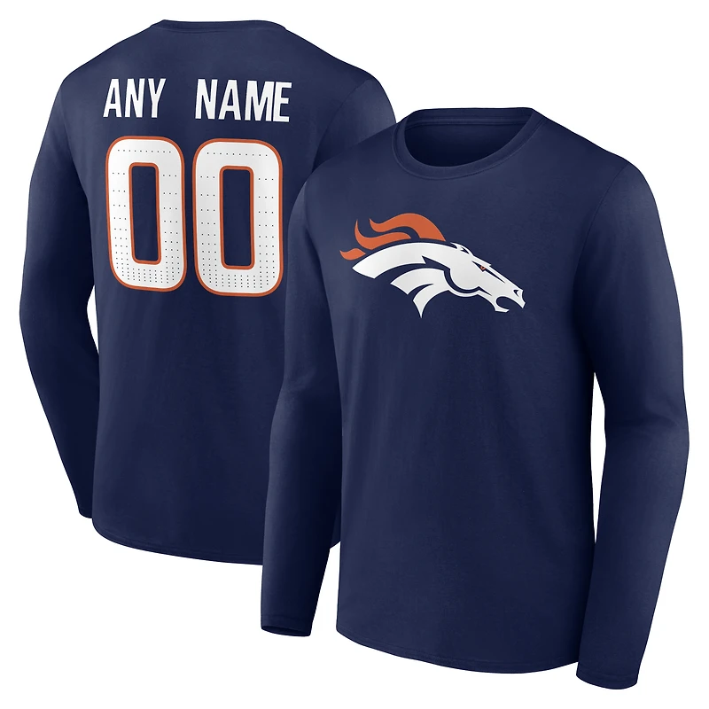 Men's Navy Denver Broncos Team Authentic Personalized Name & Number Long Sleeve T-Shirt