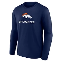 Men's  Navy Denver Broncos Team Lockup Long Sleeve T-Shirt