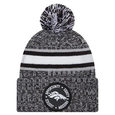 Bonnet en tricot à revers Inspire Change New Era noir Denver Broncos pour hommes avec pompon