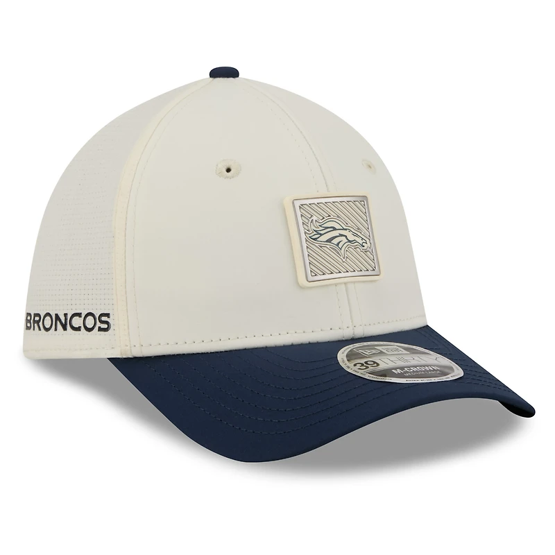 Men's New Era Cream/Navy Denver Broncos 2026 NFL Training Camp 39THIRTY M-Crown Flex Hat