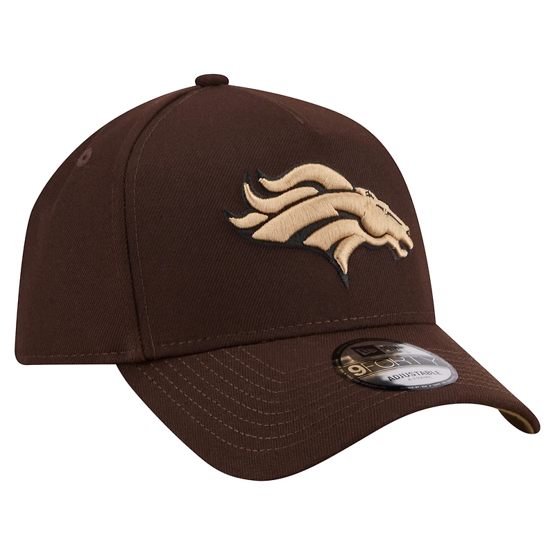Men's New Era  Dark Brown Denver Broncos Burnt Wood A-Frame 9FORTY Adjustable Hat