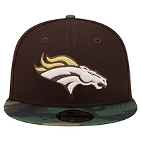 Casquette snapback New Era 9FIFTY pour homme, marron foncé, motif camouflage Denver Broncos Burnt Wood.