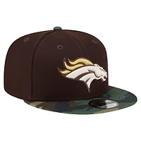 Casquette snapback New Era 9FIFTY pour homme, marron foncé, motif camouflage Denver Broncos Burnt Wood.