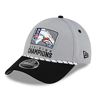 Casquette ajustable New Era 9FORTY pour homme, grise et noire, Denver Broncos, collection trophées des champions de la division AFC Ouest 2025