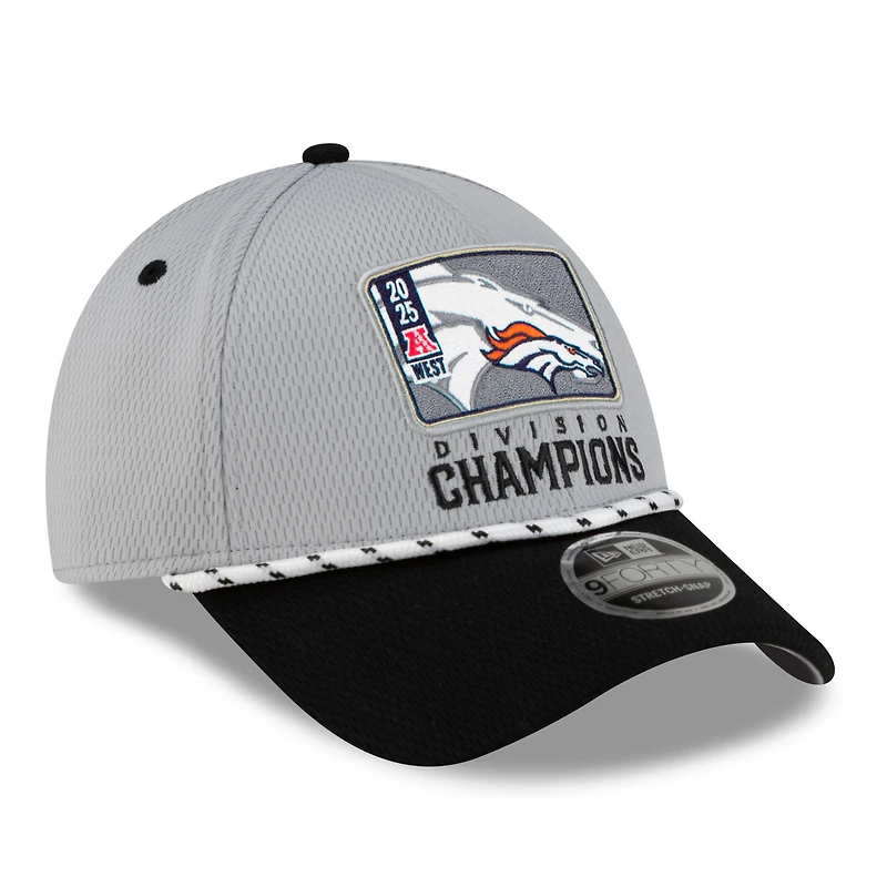 Men's New Era Gray/Black Denver Broncos 2025 AFC West Division Champions Locker Room Trophy Collection 9FORTY Adjustable Hat