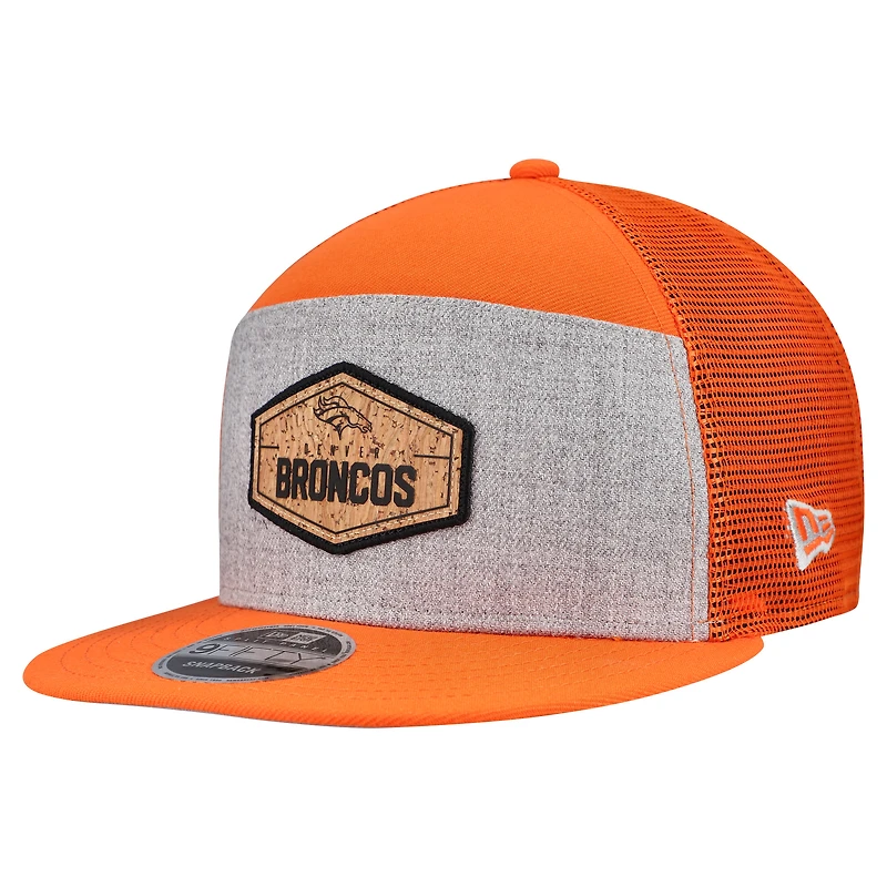 Casquette snapback 9FIFTY grise/orange à panneau fendu en liège pour homme New Era Denver Broncos