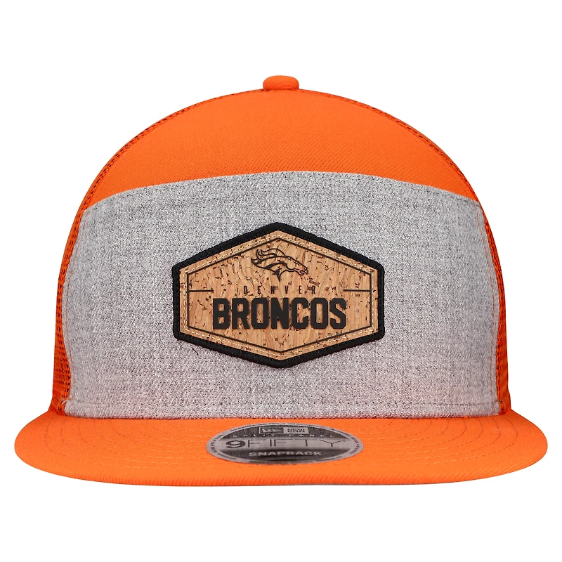 Men's New Era Gray/Orange Denver Broncos Cork Split Panel 9FIFTY Trucker Snapback Hat