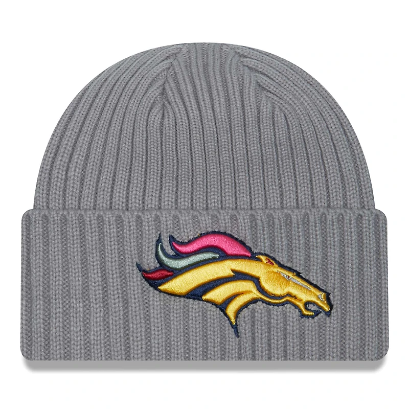 Bonnet en tricot à revers multiples New Era pour hommes, gris Denver Broncos Color Pack