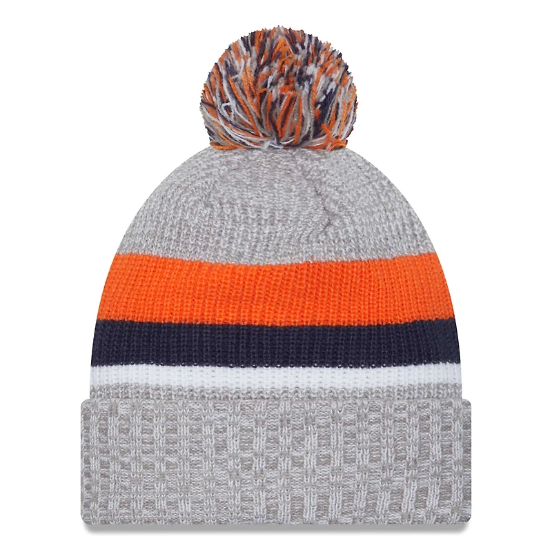 Bonnet en tricot à revers Denver Broncos New Era pour hommes, gris chiné, avec pompon