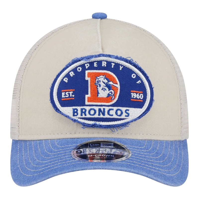 Casquette ajustable New Era Denver Broncos naturelle à couronne en A effilochée 9FORTY pour homme
