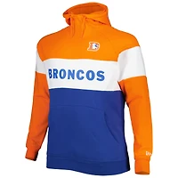 Men's New Era Navy Denver Broncos Big & Tall Throwback Colorblock Raglan Pullover Hoodie